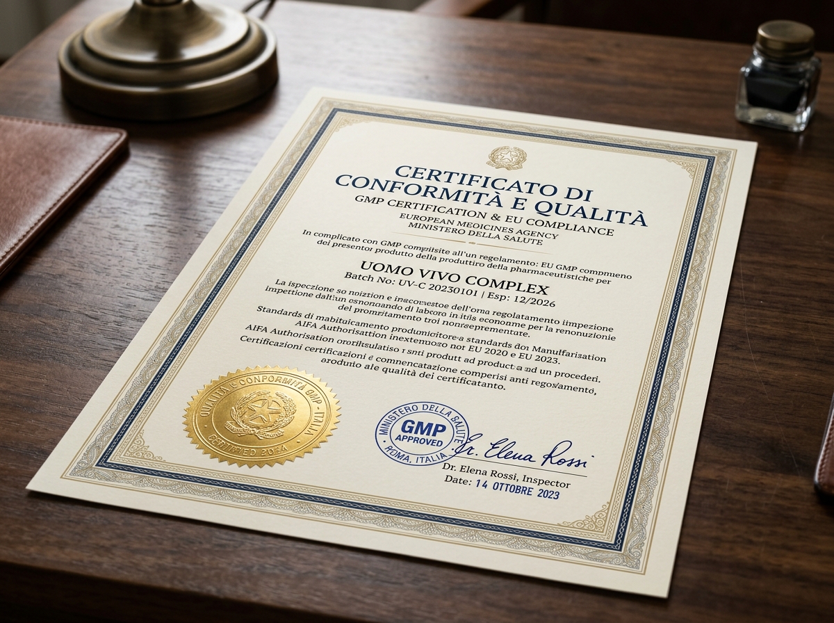 Certificato di Conformità e Qualità GMP - UomoVivo Complex